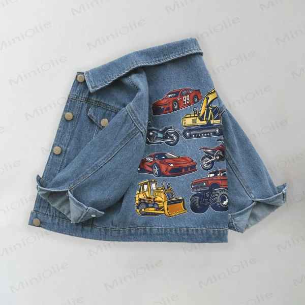 Toddler Kid Vehicles Excavator Racing Car Denim Jacket