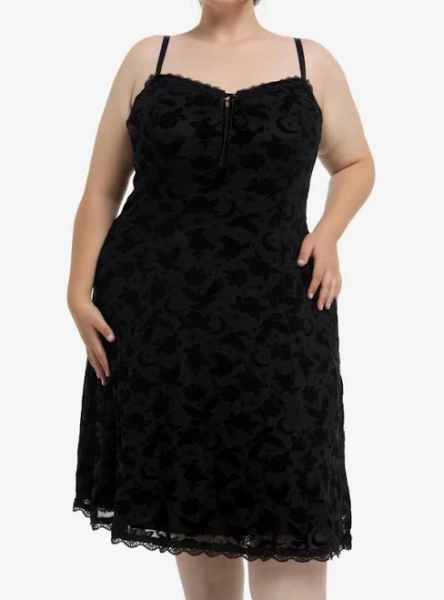 Plus Size Cosmic Aura Rose Flocked Midi Dress
