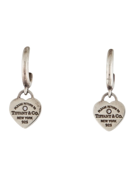 Diamond Heart Tag Hoop Earrings
