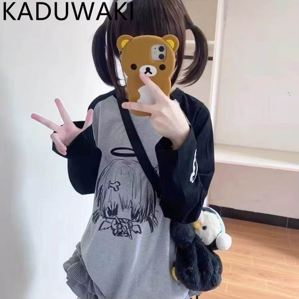 Spring New Japan Style Harajuku Kawaii Tshirts O-neck Long Sleeve Loose Casual All-match Top Cartoon Print Fashion Y2k Tees - AliExpress 200000345