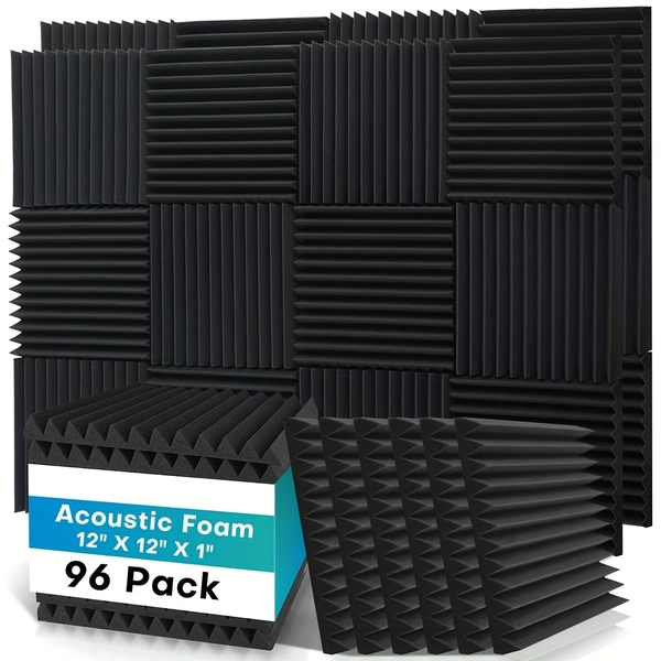 96pcs Cheap Acoustic Foam Panels 1 X 12 X 12 Inches Large Sound Proof Foam Panels for Walls, Wedge Soundproof Wall Panels Acoustic Panels