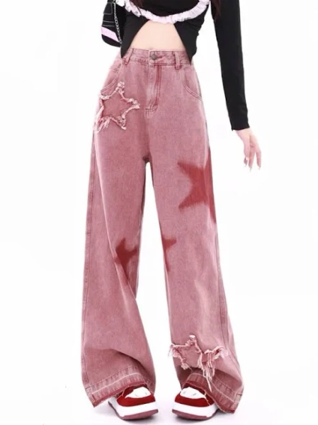 Kawaii Babe Y2k Star Girl Baggy Shaggy Jeans