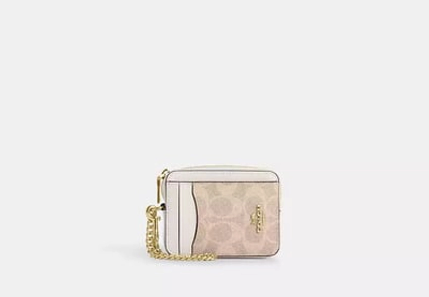 Coach Outlet Zip Card Case In Signature Canvas - Beige