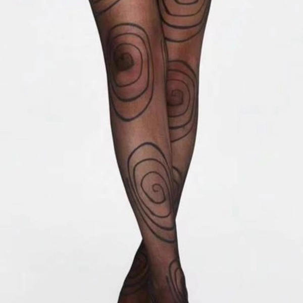 Coralline coded Black spiral pattern tights with...