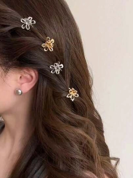 12pcs/4pcs Metal Flower Small Clips For Women Side Clips Cute Hair Clips Headdresses Small Mini Bangs Hair Clips Hair Claw Suitable For Daily Wear Hair Accessories Fashion Hair Clutch Women Claw Clips Fall Winter For Vacation Outfits Woman