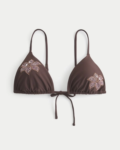 Embellished Over-the-Shoulder Triangle Bikini Top