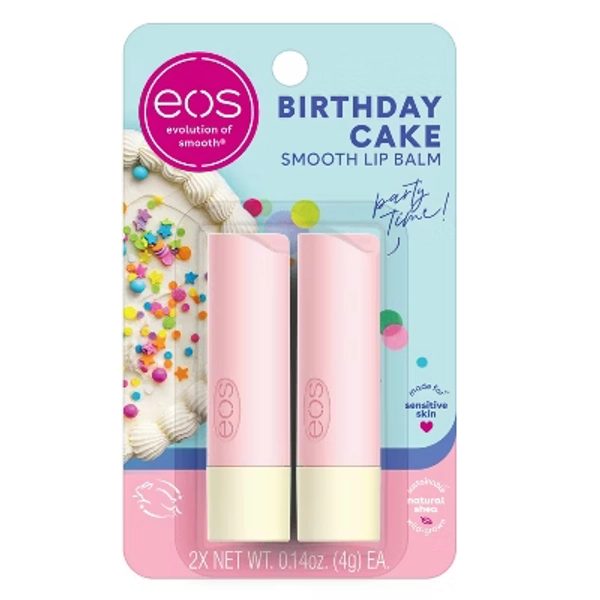 eos Natural Shea Lip Balm - Birthday Cake - 0.28oz/2pk