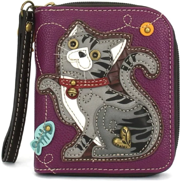 Chala Zip Around Tabby Cat Wallet with 8 Credit Card Slots