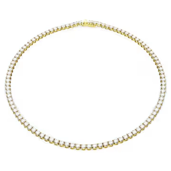 Collier Matrix Tennis, Taille ronde, Blanc, Placage de ton or