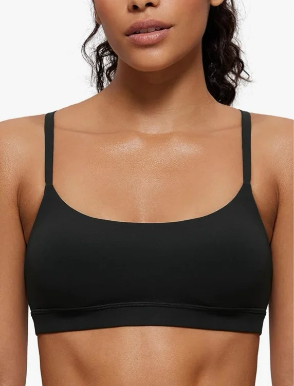 CRZ YOGA Womens Butterluxe Adjustable Spaghetti Strap Sports Bra - Scoop Neck Wireless Padded Yoga Workout Crop Top