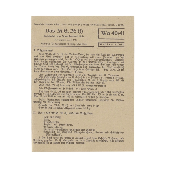 Waffentafeln Das Maschinengewehr 26(t) small info card