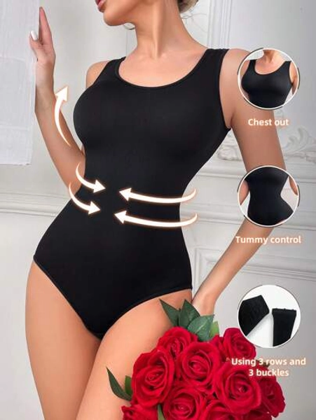 Women's Shapewear Bodysuit With Round Collar And Ruched Seams