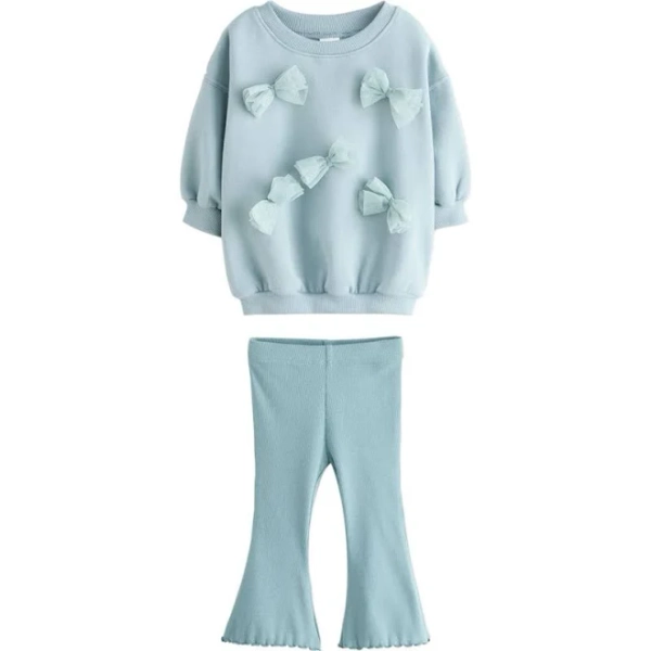 Girls' Bow Sweatshirt & Flare Leggings Set