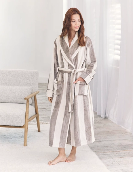 Fleece Striped Dressing Gown