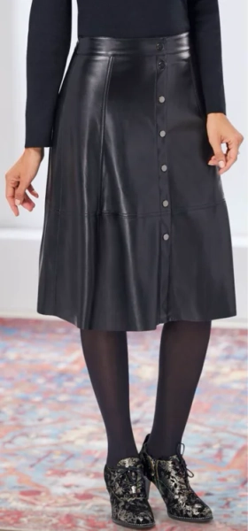 
	Black Vegan-Leather Skirt - Pyramid Collection Fashions That Express Fantasy And Romantic Spirit
