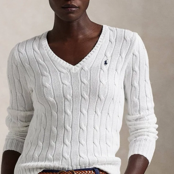 Polo Ralph Lauren Women's Cable-Knit Cotton V-Neck Sweater