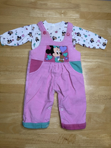Vintage Disney Babies Overall Set Girls 0-6 month Pink Corduroy Minnie Mouse 80s