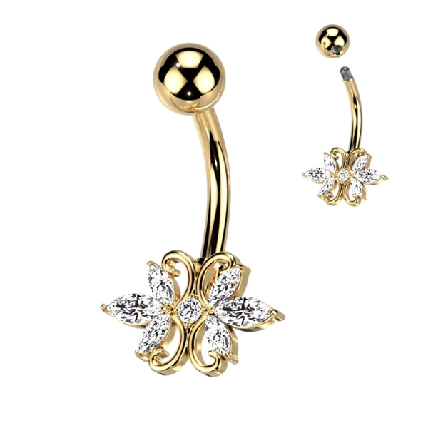 Navelpiercing met markies geslepen stenen in filigraan figuur