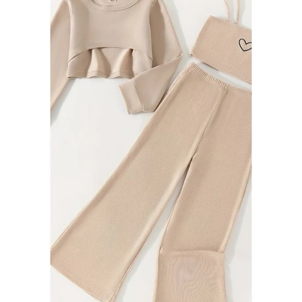 Girls Trendy Cropped Cami Tank Top and Flare Pants Outfit Set