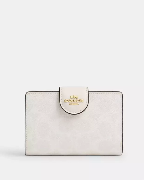 Gold/White/Chalk Medium Corner Zip Wallet In Signature Canvas