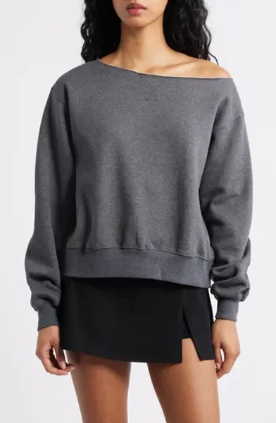Fleece Detail Off the Shoulder Sweatshirt