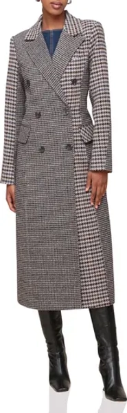 Colorblock Houndstooth Double Breasted Coat