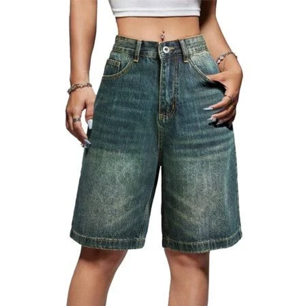 Emmiol Women's Baggy Jeans Jorts Mid-Low Waisted Denim Y2K Hip-Hop Streetwear Shorts Summer Hot Pants, Size: Small, Blue
