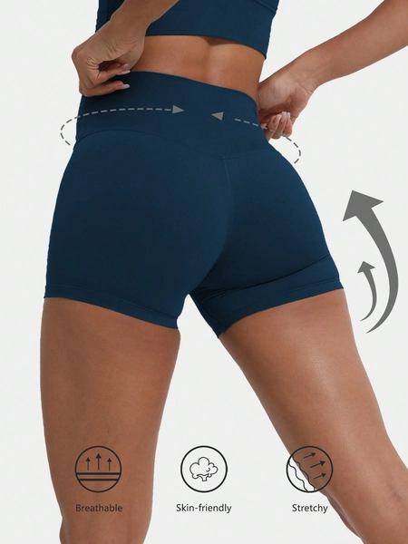 1pc High Waist Yoga Shorts, Breathable Outdoor Fitness Running Training Cycling Shorts Sports