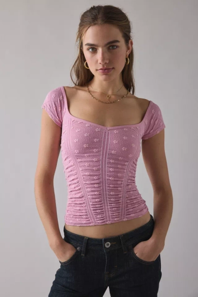 Out From Under Rosalie Ruched Seamless Knit Short Sleeve Top