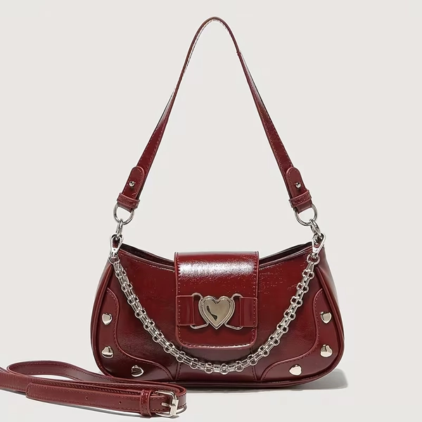 ladies fashionable punk y2k shoulder bag heart shaped - Temu