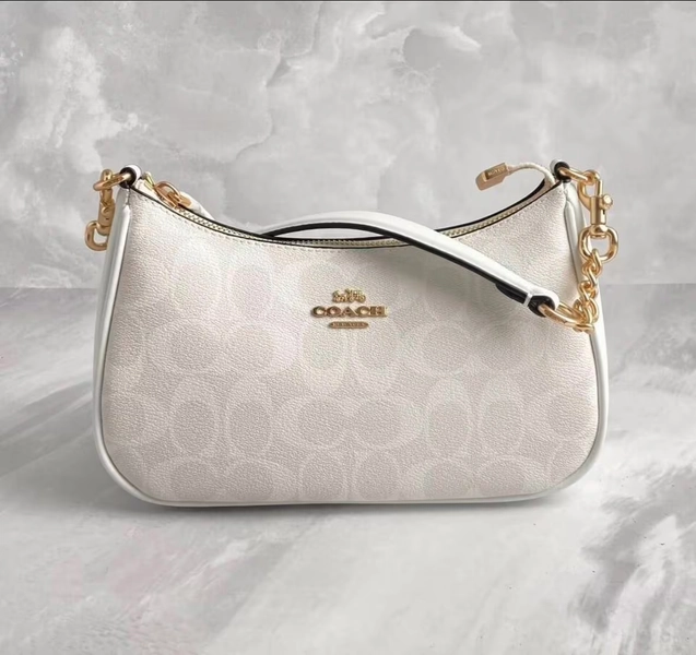 Teri Shoulder Bag — Soft White Monogram with Gold Hardware