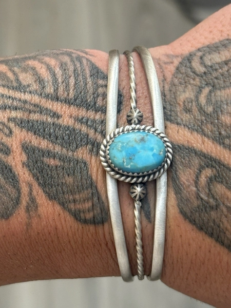 STERLING SILVER NATIVE AMERICAN SW TURQUOISE BRAIDED STACKER CUFF BRACELET .925