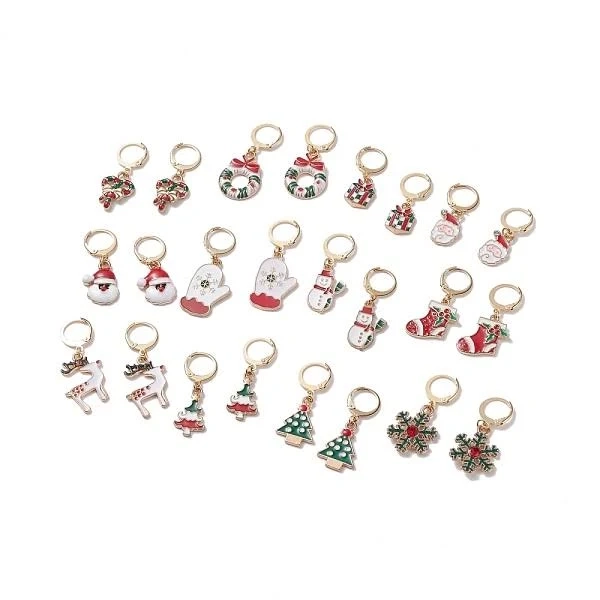 12 Style 304 Stainless Steel Christmas Dangle Leverback Earrings