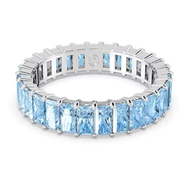 Matrix ring, Baguette cut, Blue, Rhodium plated | Swarovski
