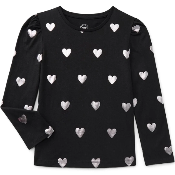 Wonder Nation Girls Gathered Shoulder Long Sleeve Tee