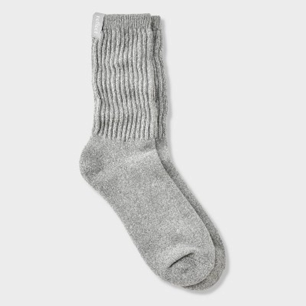Women's Ultra Soft Ribbed Cushioned  Slouch Crew Socks with Woven label 'Reflect' - Auden™ Heather Gray 4-10