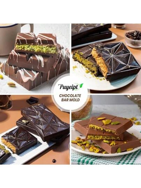 2 PCS Dubai Chocolate Bar Molds, 0.9 Inch Deep Candy Bar Mold, Large Thick Stuffed Silicone Molds For Filling Pistachio Chocolate Bars (Rectangle)