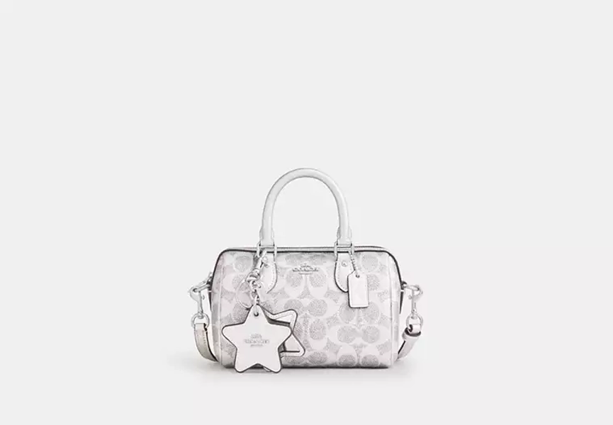 Silver Boxed Mini Rowan Crossbody Bag And Mirror Bag Charm Set In Signature Canvas