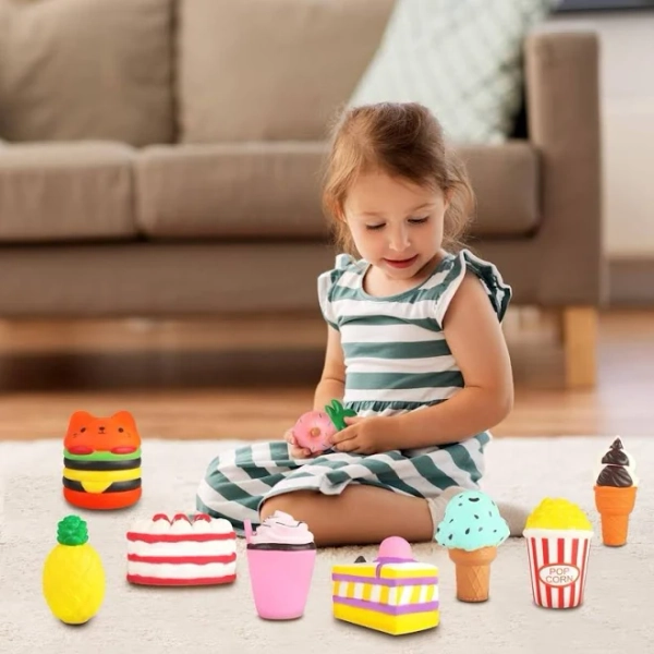 Eco-friendly Jumbo Squishy Toys Set - 9 Kawaii Snack Designs For