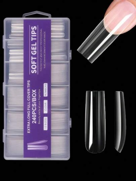 240pcs XXL False Nails Super Long Ballerina Nails Press On Nail Full Cover Matte Gel Tips Nail Art American Capsule Fake Tips