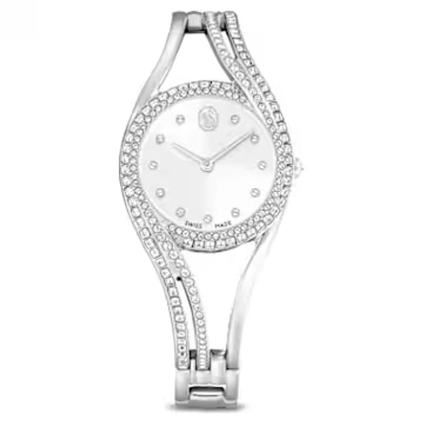 Hyperbola bangle watch, Swiss Made, Metal bracelet, Silver tone, Stainless steel