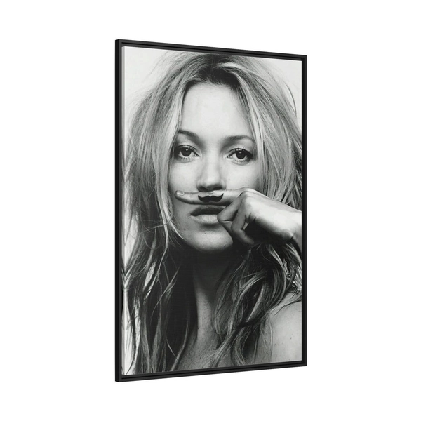 Kate Moss Moustache. Canvas Wall Art Framed - Fashion poster