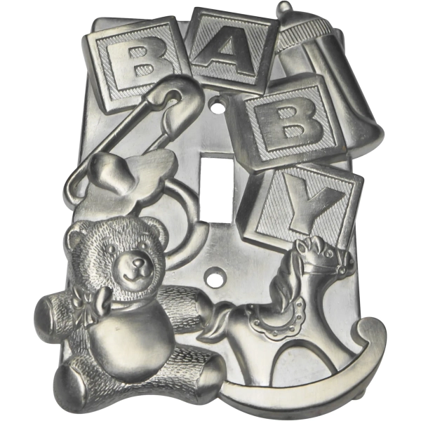 Baby Alphabet Blocks Diaper Pin Teddy Bear Bottle Pewter Lightswitch Plate