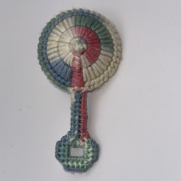 Vintage 1990s Handmade Baby Rattle Yarn Soft Toy Nursery Decor Folk Art 5”
