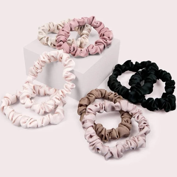 The Hair Edit Ruched Ribbon Skinny Satin Scrunchies (8 Pack)