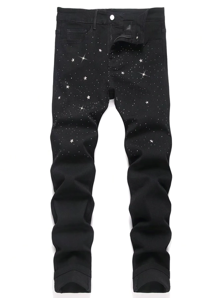 Men's Trendy Rhinestone - Embellished Black Stretch Skinny Jeans, Four - Season Style - AliExpress 200000343