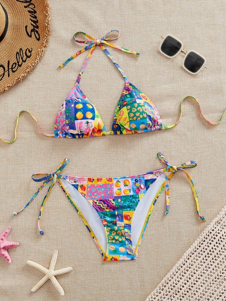 Swim Mod Women's Halter Neck Bikini Set With Triangle Bottoms For Summer Beach Vacation