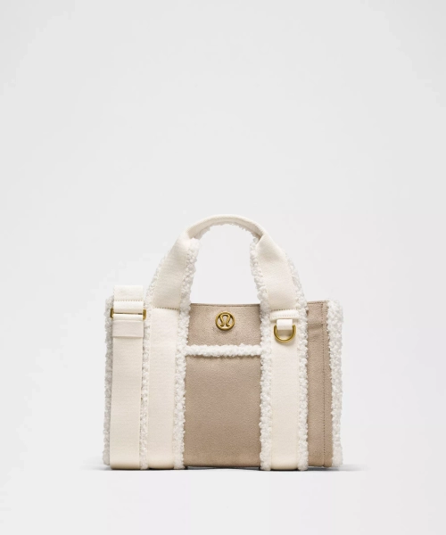 Boxy Mini Tote Bag 4.5L *Faux Shearling Trims - Sheer Oak/Light Ivory/Antique Brass - ONE SIZE