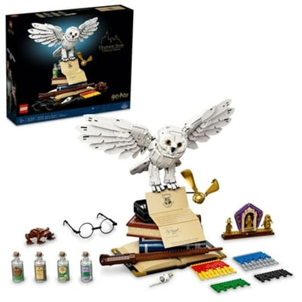 LEGO System Inc LEGO Harry Potter Hogwarts Icons - Collectors  Edition 76391 20th Anniversary Collectable Hedwig Owl Model  with 3 Exclusive Golden Minifigures: Dumbledore  McGonagall and Hagrid; Great Gift Idea