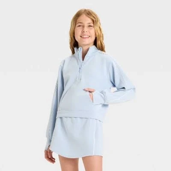 All in Motion Girls' Airy Sleek Piped 1/2 Zip Pullover Sweatshirt